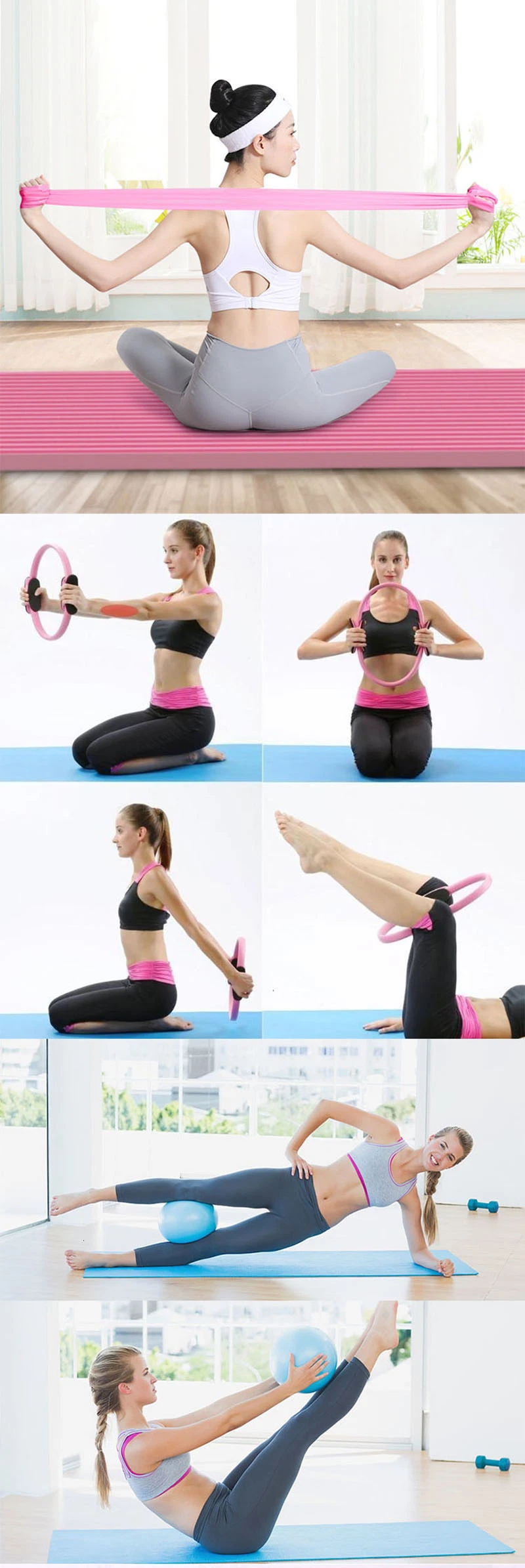 Yoga Fitness 5PCS Pilate Circle Pilate Ball TPE Training Elastic Belt Stretch Belt Training Ring