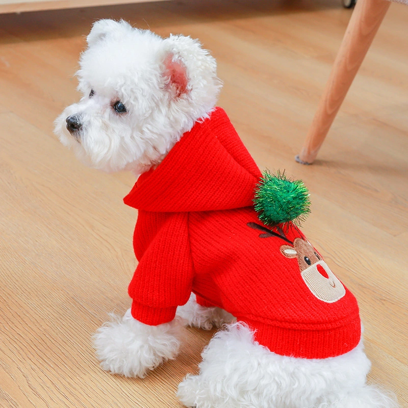 Pet Clothes Autumn and Winter New Products Warm Christmas New Year Festive Christmas Elk Couple Dress Skirt Hoodie