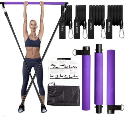 3-teiliges tragbares Yoga-Pilates-Bar-Set mit Widerstandsbändern, Übungsstab