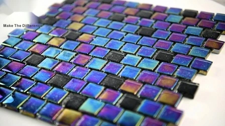 Foshan Hersteller glänzend schillerndes blaues quadratisches Glas-Swimmingpool-Mosaikfliesen-Musteranpassung
